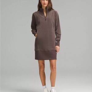 lululemon athletica Chocolate Brown Half-Zip Sweatshirt softstream Mini Dress